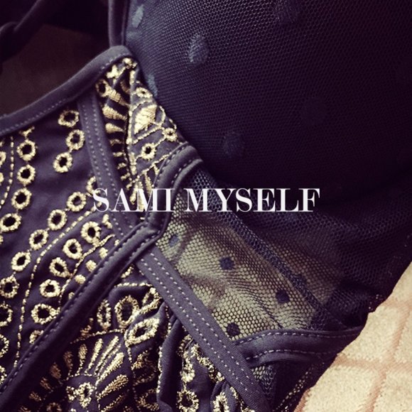 Gold Embroidered Tulle One-piece Swimsuit - Picture 6 of 15